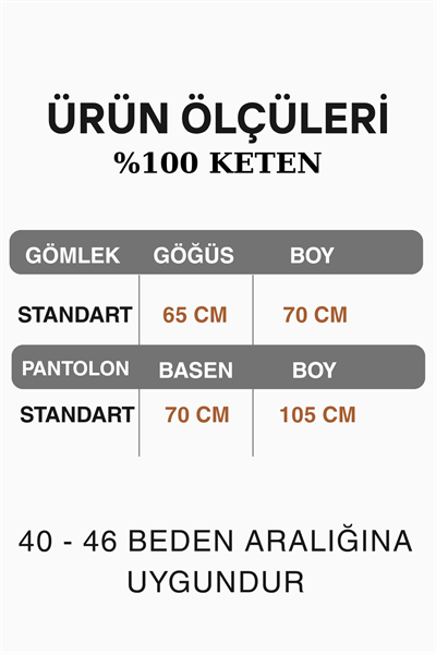 Kadın İtalyan %100 Keten Beli Bağlamalı Gömlek Pantolonlu Keten Takım 40 - 46 Beden