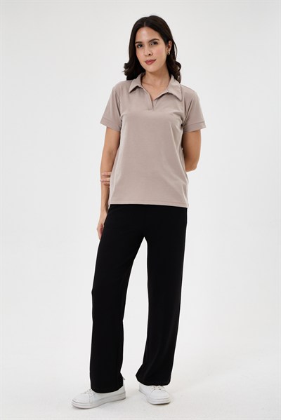 Kadın Regular Fit Polo Yaka Likralı Modal Tşört
