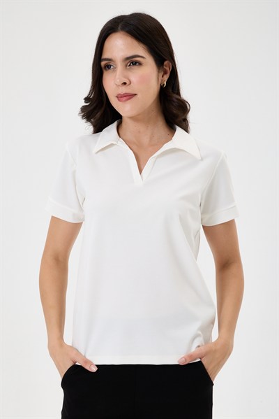 Kadın Regular Fit Polo Yaka Likralı Modal Tşört