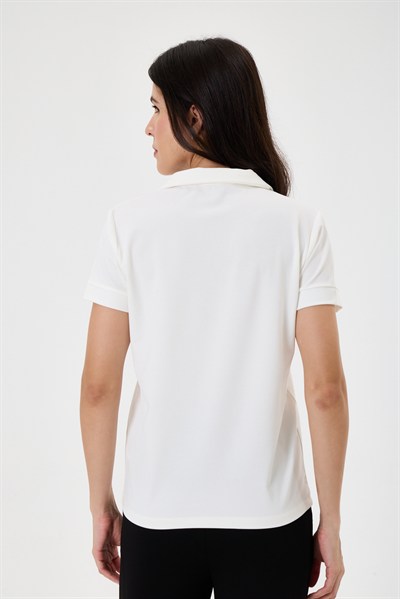 Kadın Regular Fit Polo Yaka Likralı Modal Tşört