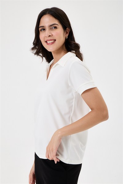 Kadın Regular Fit Polo Yaka Likralı Modal Tşört