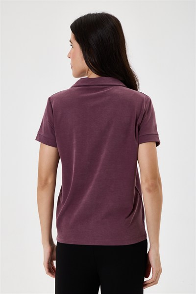 Kadın Regular Fit Polo Yaka Likralı Modal Tşört