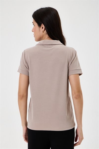 Kadın Regular Fit Polo Yaka Likralı Modal Tşört