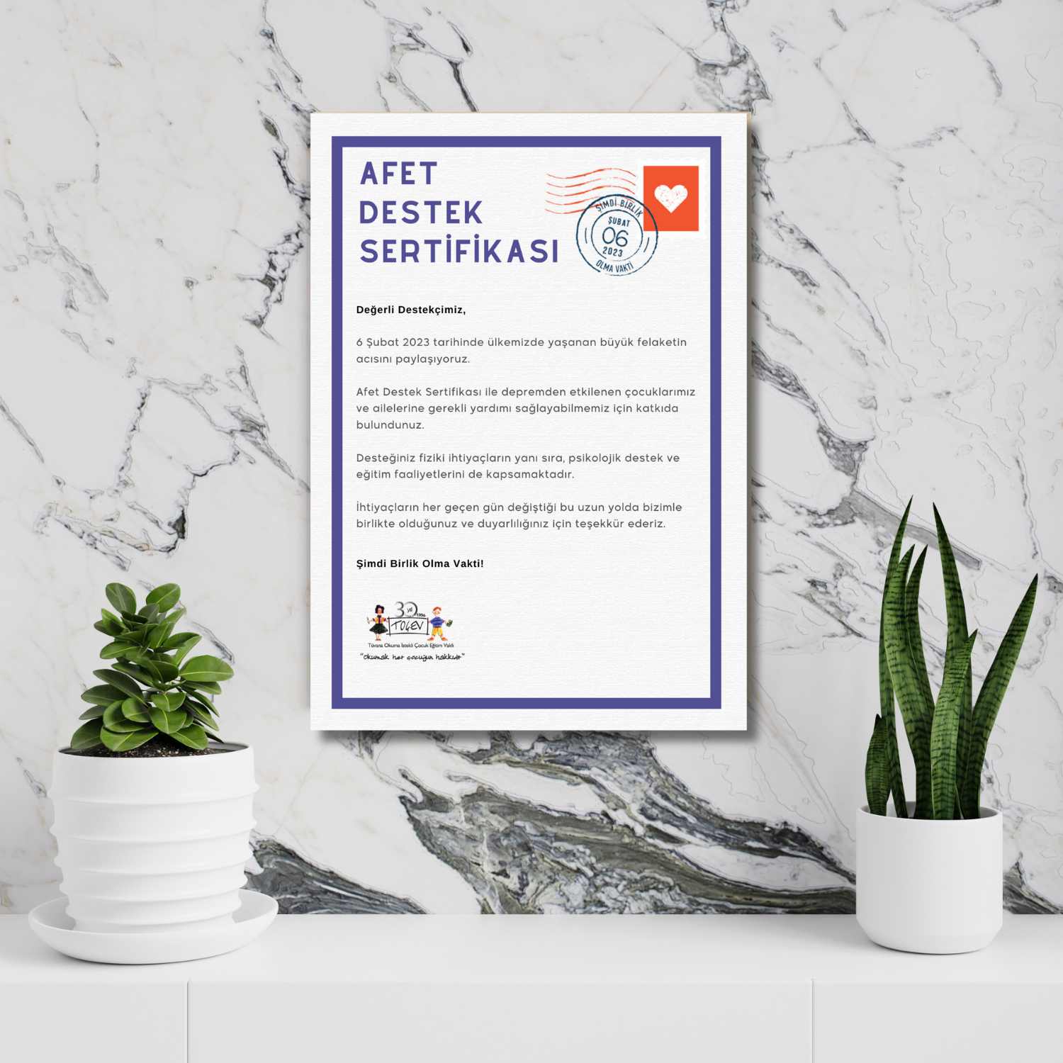 AFET DESTEK SERTİFİKASI