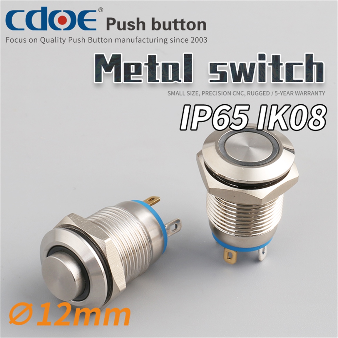 12mm Metal Buton Nikel IP65 3A 250VAC 2P 1No