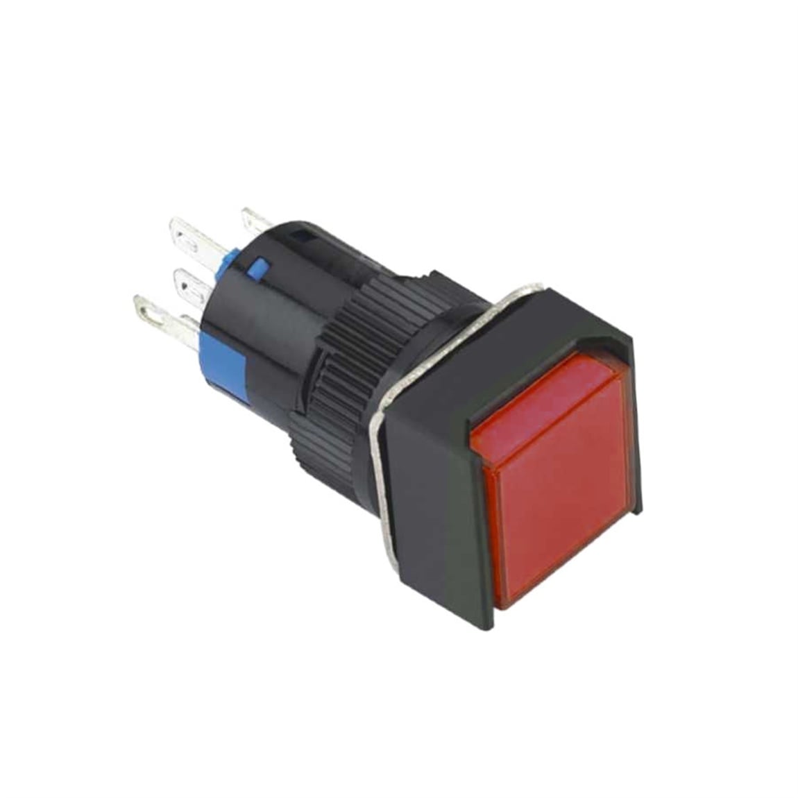 16mm Kırmızı Ledli Yaylı Buton 5P (Kare) 10V-30V