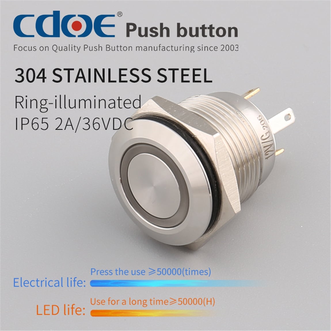 16mm Metal Ledli Buton Paslanmaz/Çelik IP65 Sarı 10V-30V 4P 1No