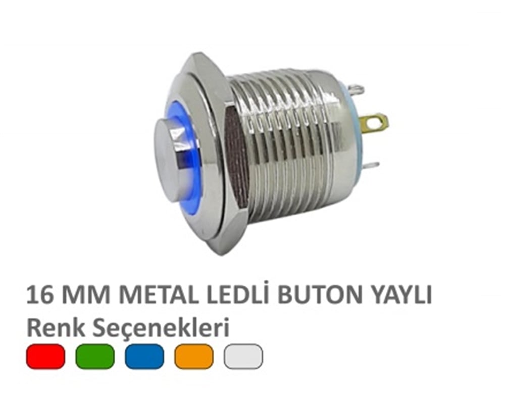 16MM METAL LEDLİ YAYLI BUTON ÇIKIK MAVİ