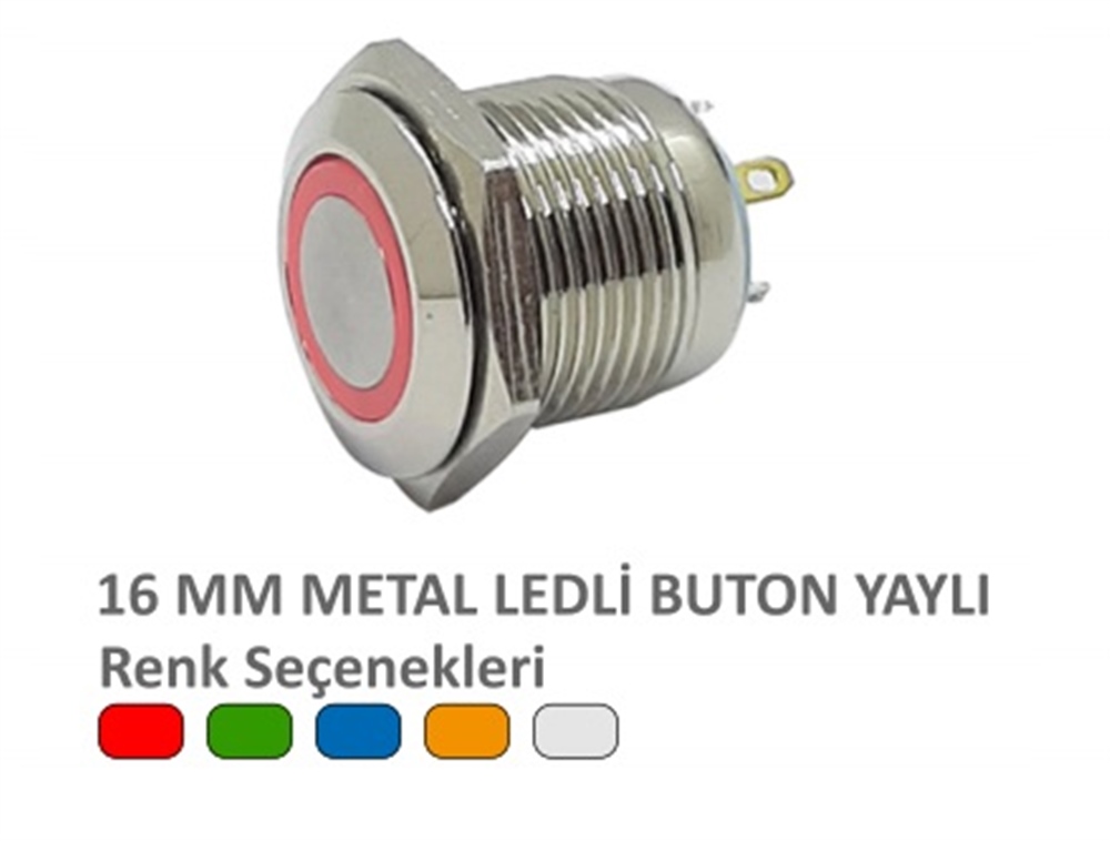 16MM METAL LEDLİ YAYLI BUTON KIRMIZI
