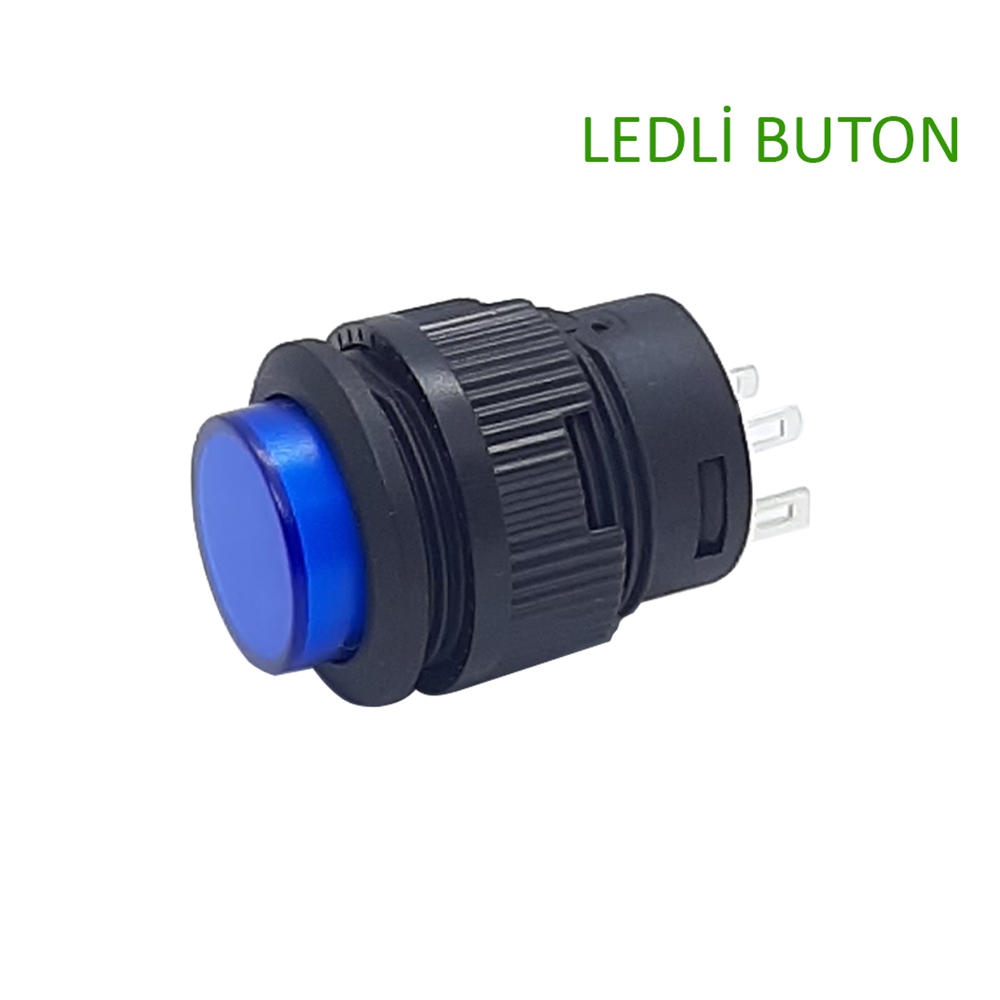16MM PLASTİK LEDLİ YAYLI MAVİ BUTON