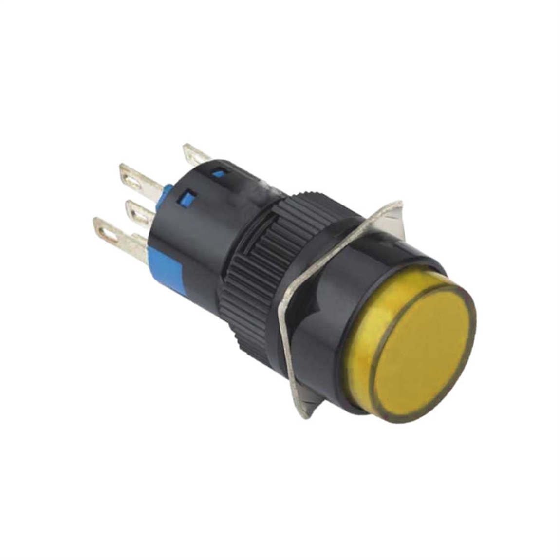 16mm Sarı Kalıcı Buton Ledli 5P (Yuvarlak) On-Off 10V-30V