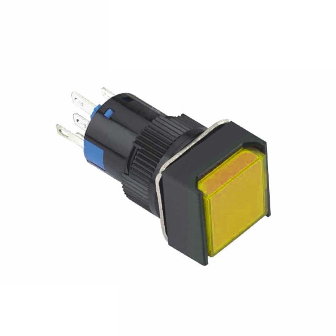 16mm Sarı Ledli Yaylı Buton 5P (Kare) 10V-30V
