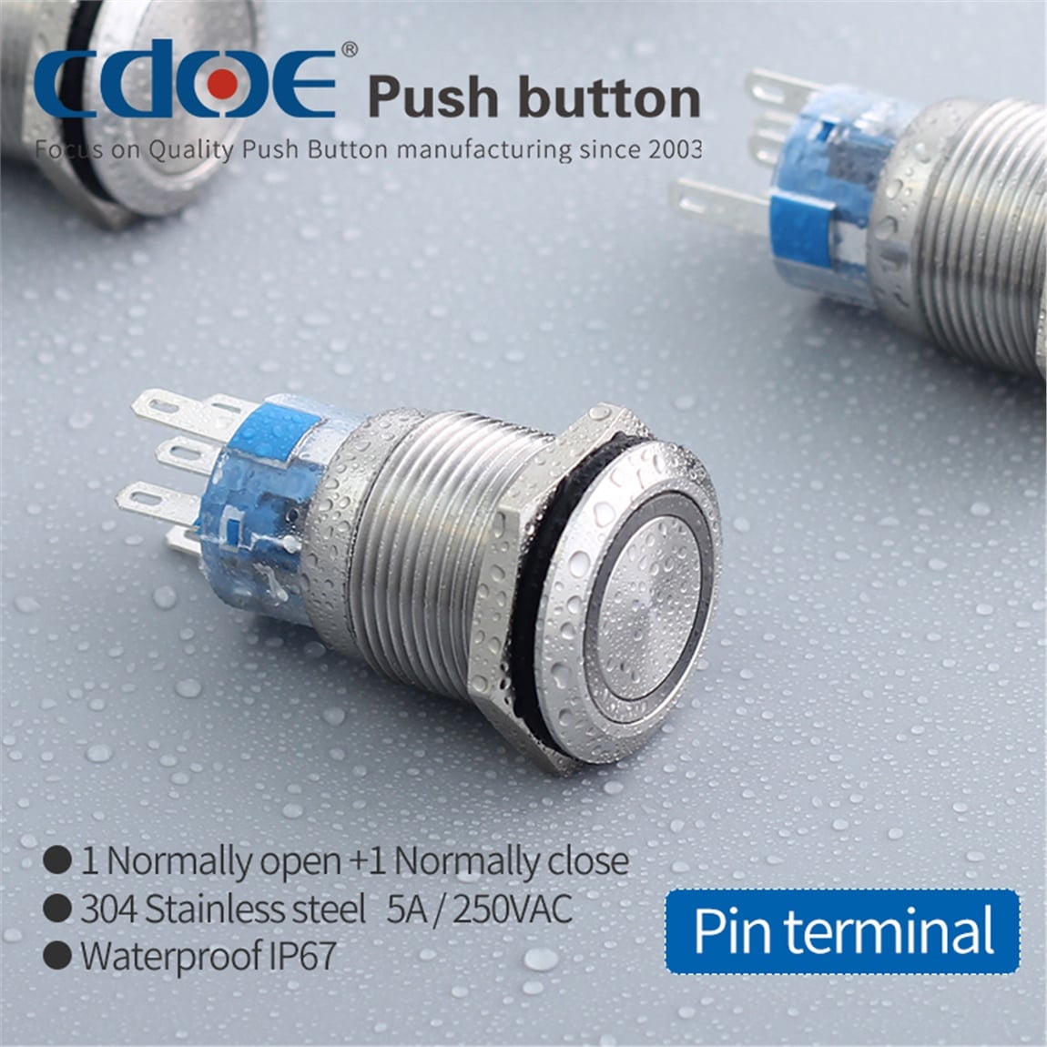 19mm Metal Ledli Buton Paslanmaz/Çelik IP67 Yeşil 10V-30V