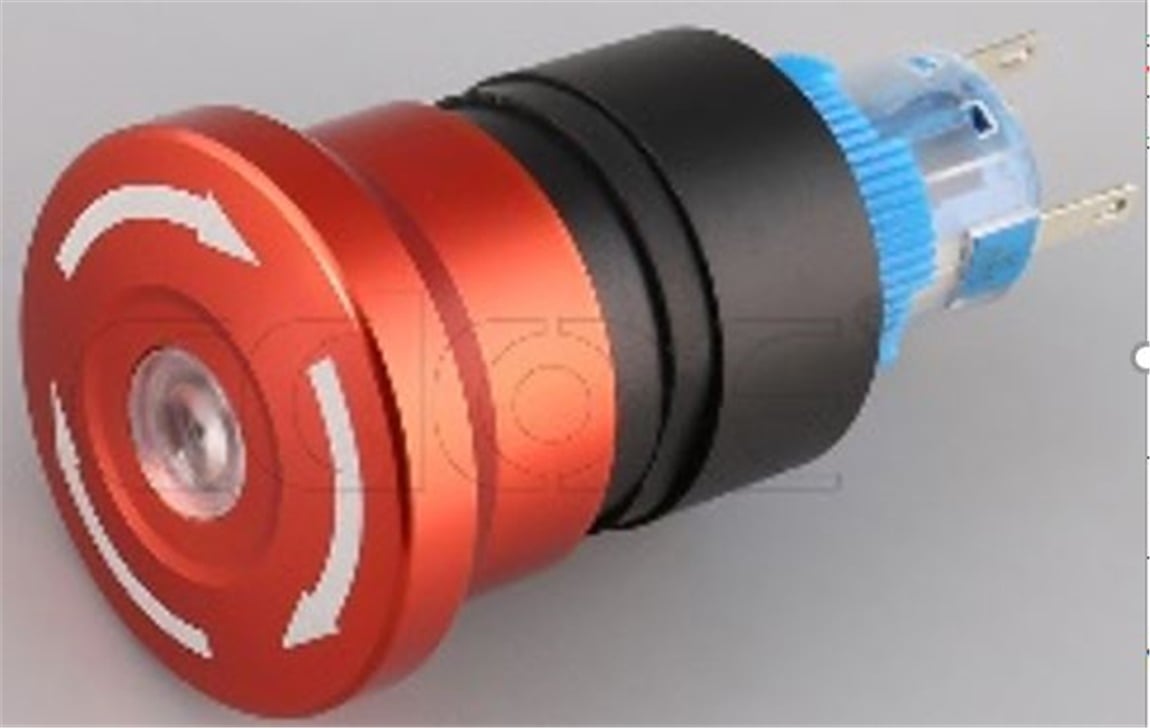 22mm Acil-Stop Buton Kırmızı Ledli 10V-30V 5P