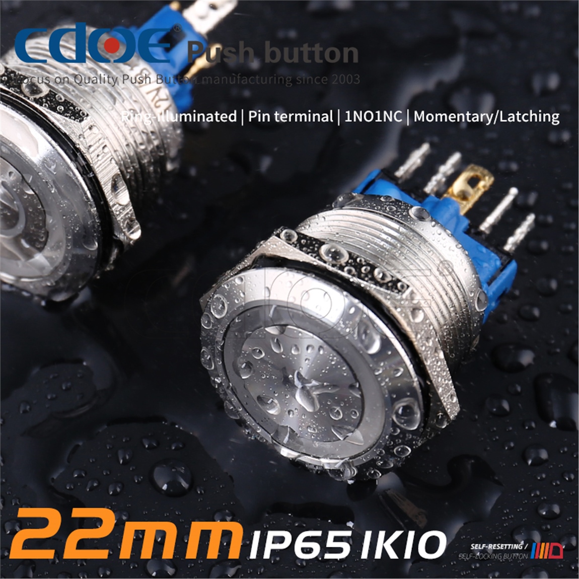22mm Metal Kalıcı Ledli Paslanmaz/Çelik IP65 Mavi 10V-30V
