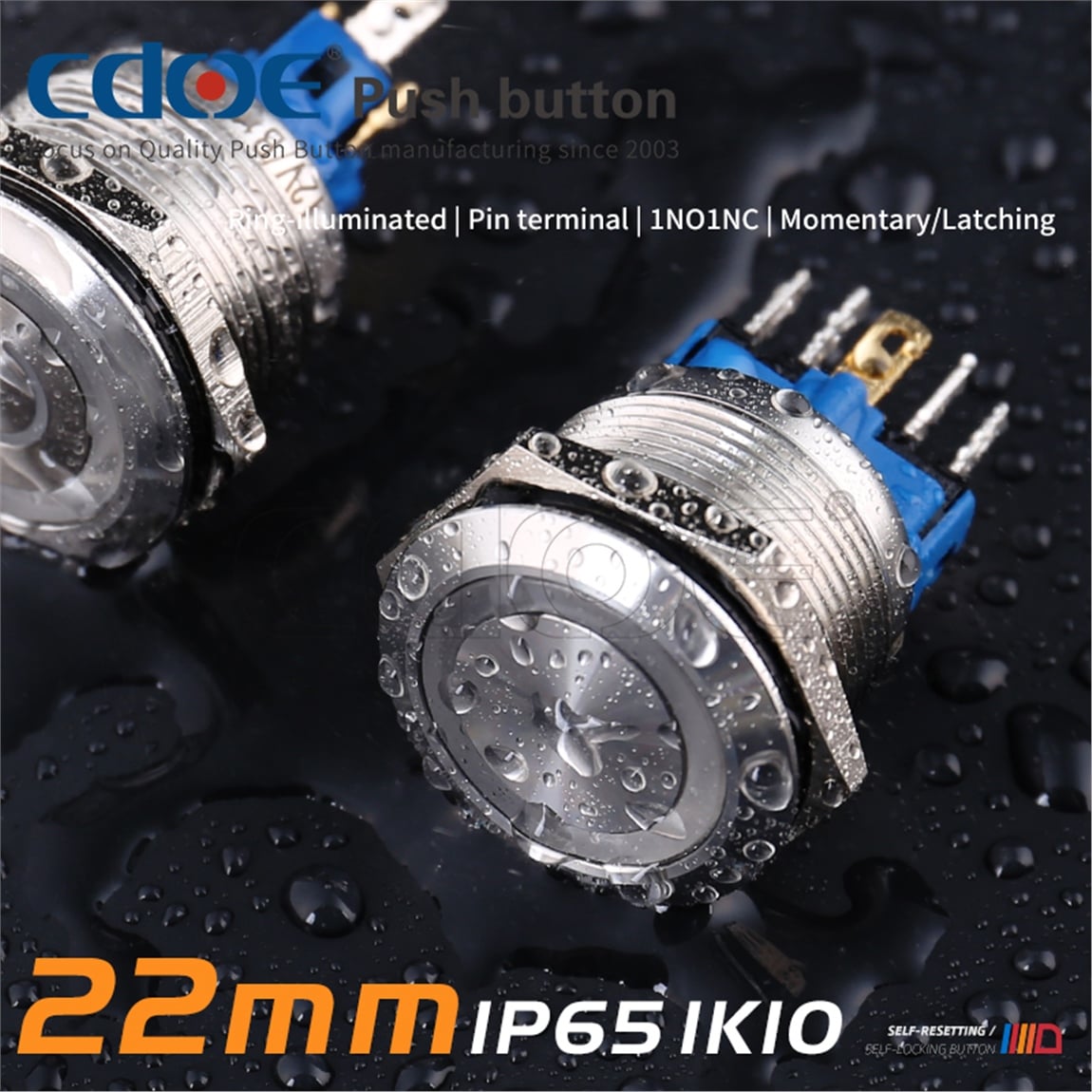 22mm Metal Kalıcı Ledli Paslanmaz/Çelik IP65 Yeşil 10V-30V
