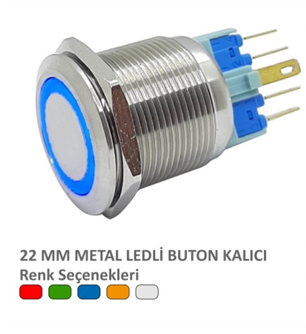 22MM METAL LEDLİ KALICI BUTON MAVİ
