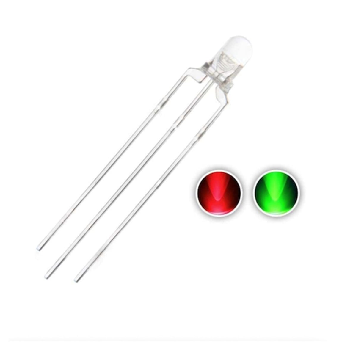 3mm Çift Renkli Led (Yeşil-Kırmızı) Katot (3Bacak)3mm Çift Renkli Led (Yeşil-Kırmızı) Katot (3Bacak)