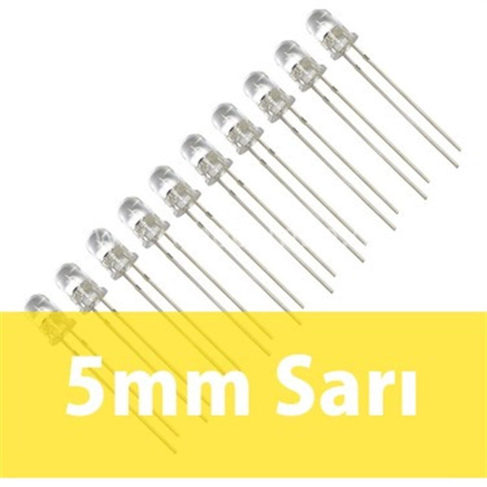 5mm Şeffaf Sarı Led - 10'lu Paket