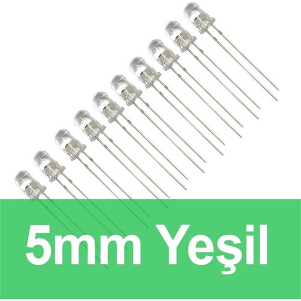 5mm Şeffaf Yeşil Led - 10'lu Paket