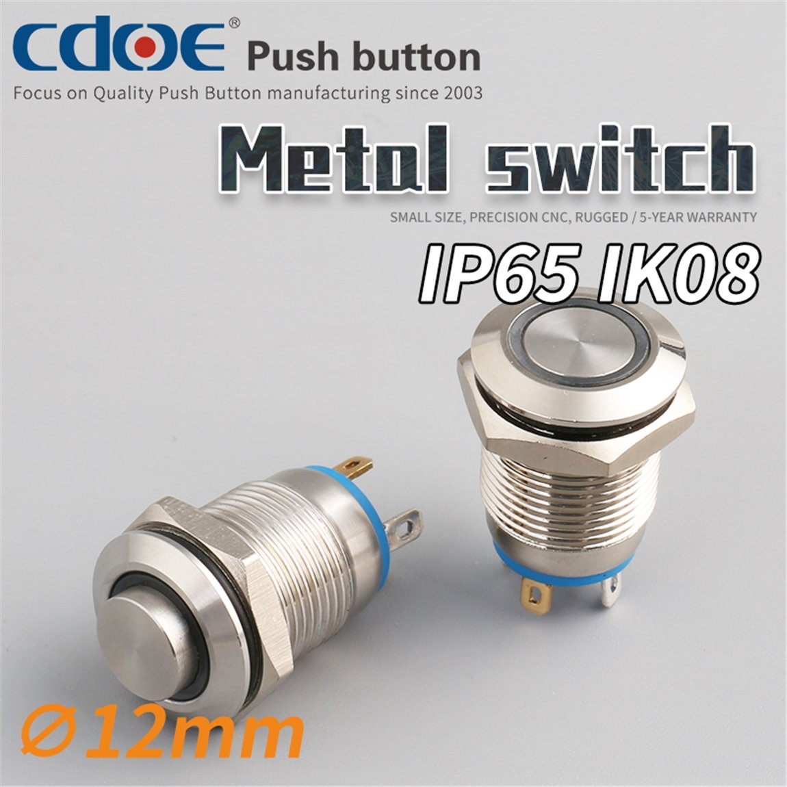 12mm Metal Buton Nikel IP65 3A 250VAC 2P 1No