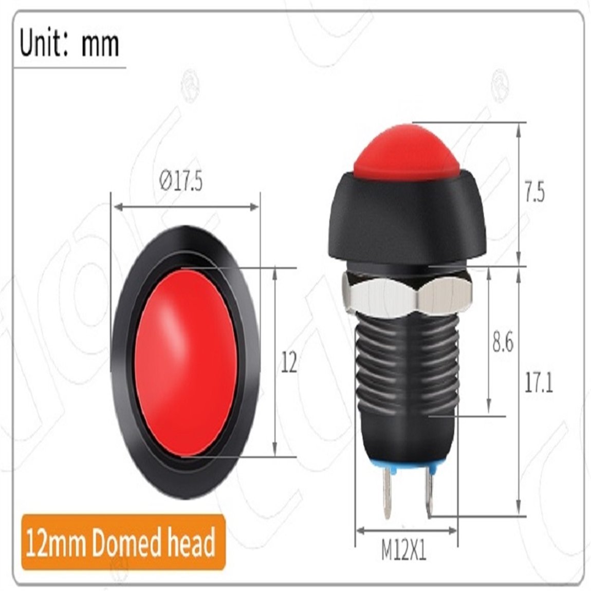 12mm Plastik Buton Kalıcılı (On-Off) IP65 3A 250VAC 2P 1No
