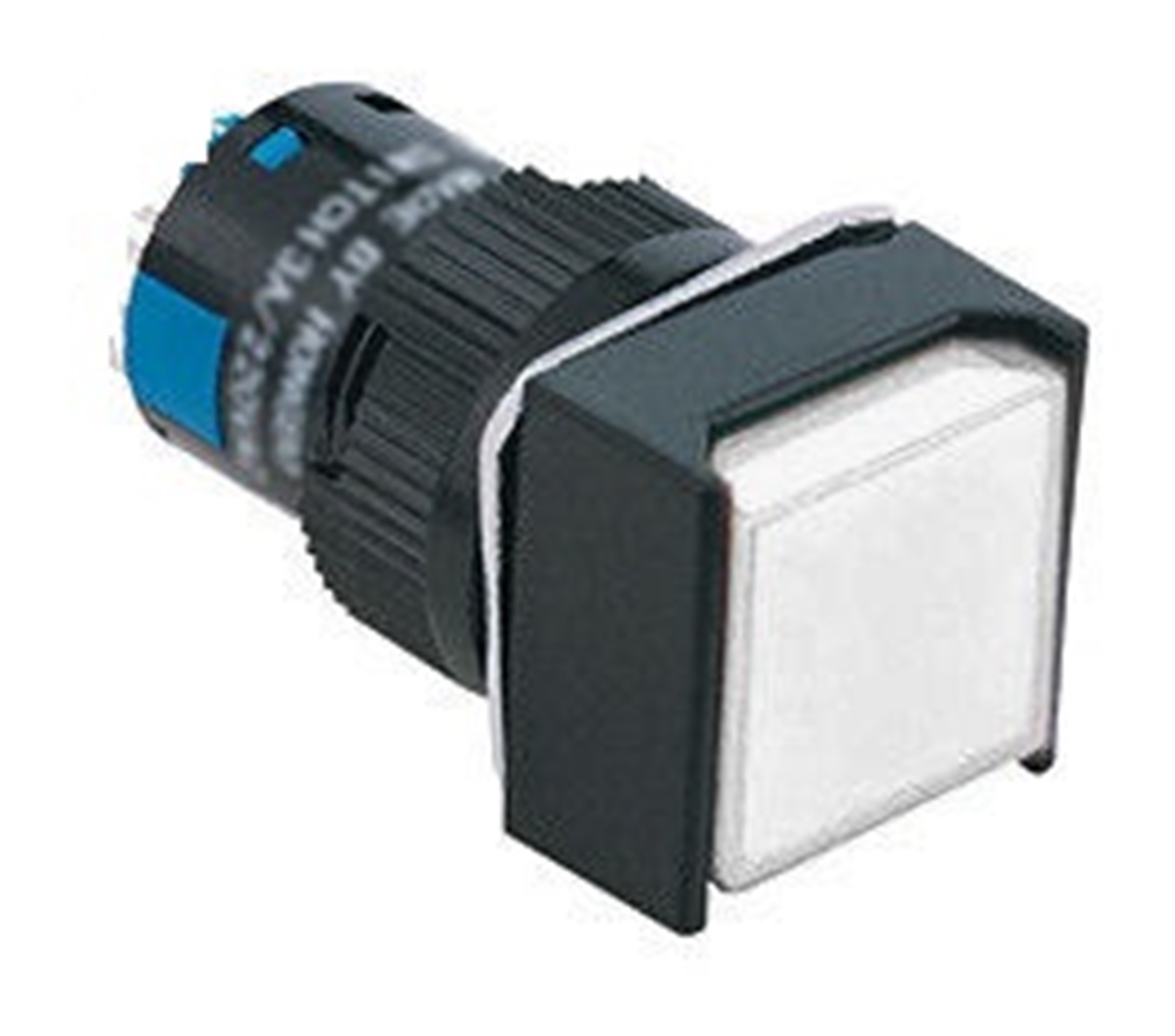 16mm Beyaz Ledli Yaylı Buton 5P (Kare) 10V-30V