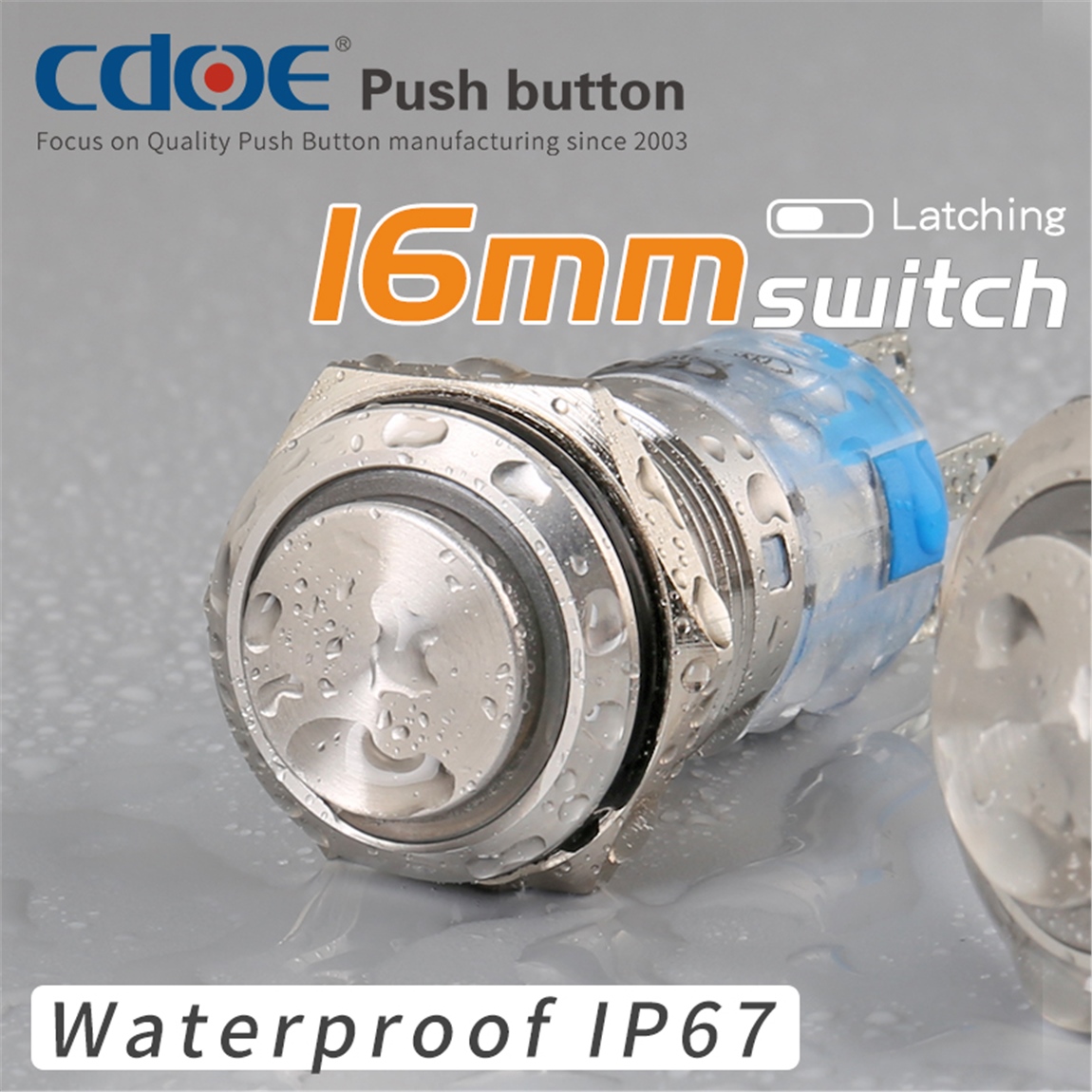 16mm Metal Ledli Kalıcı Paslanmaz/Çelik (On-Off) IP67 Mavi 10V-30V