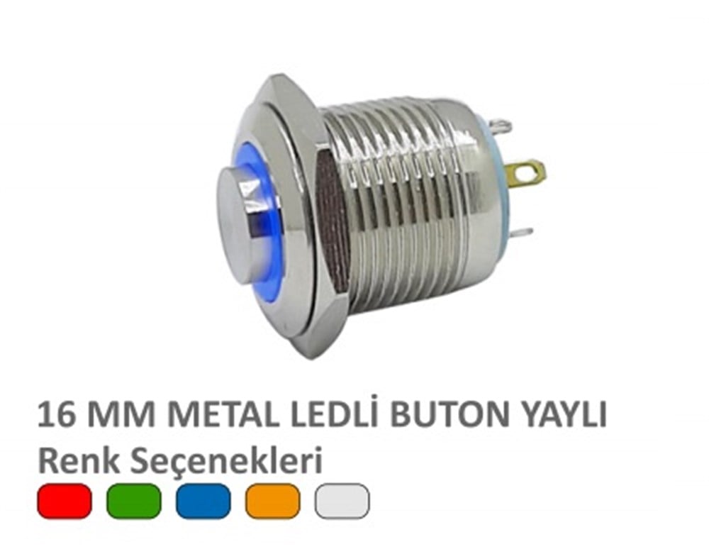 16MM METAL LEDLİ YAYLI BUTON ÇIKIK KIRMIZI