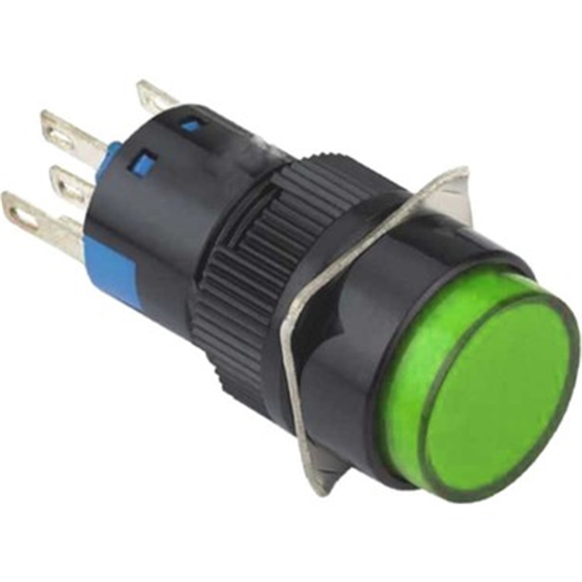 16mm Yeşil Kalıcı Buton Ledli 5P (Yuvarlak) On-Off 10V-30V