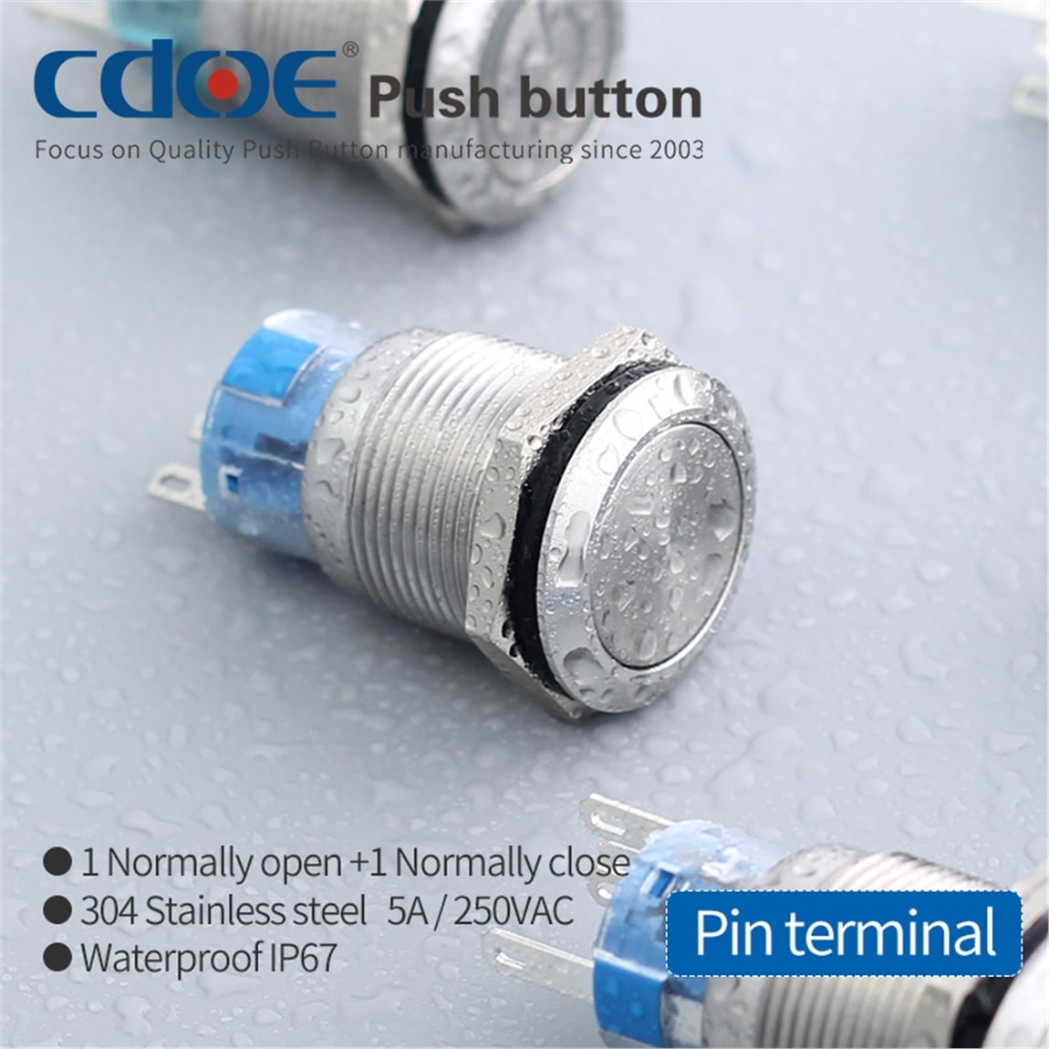 19mm Metal Kalıcı Düz Paslanmaz/Çelik (On-Off) IP67