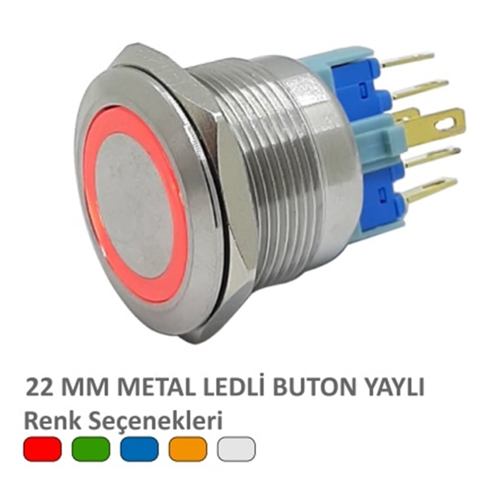 22MM METAL LEDLİ YAYLI BUTON MAVİ