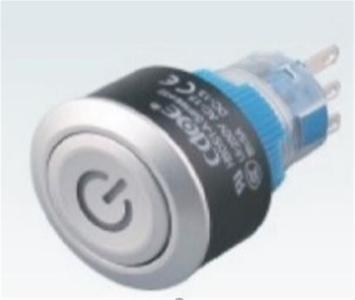 22mm Sarı Yaylı Buton Ledli (Power Simge) 10V-30V 5P