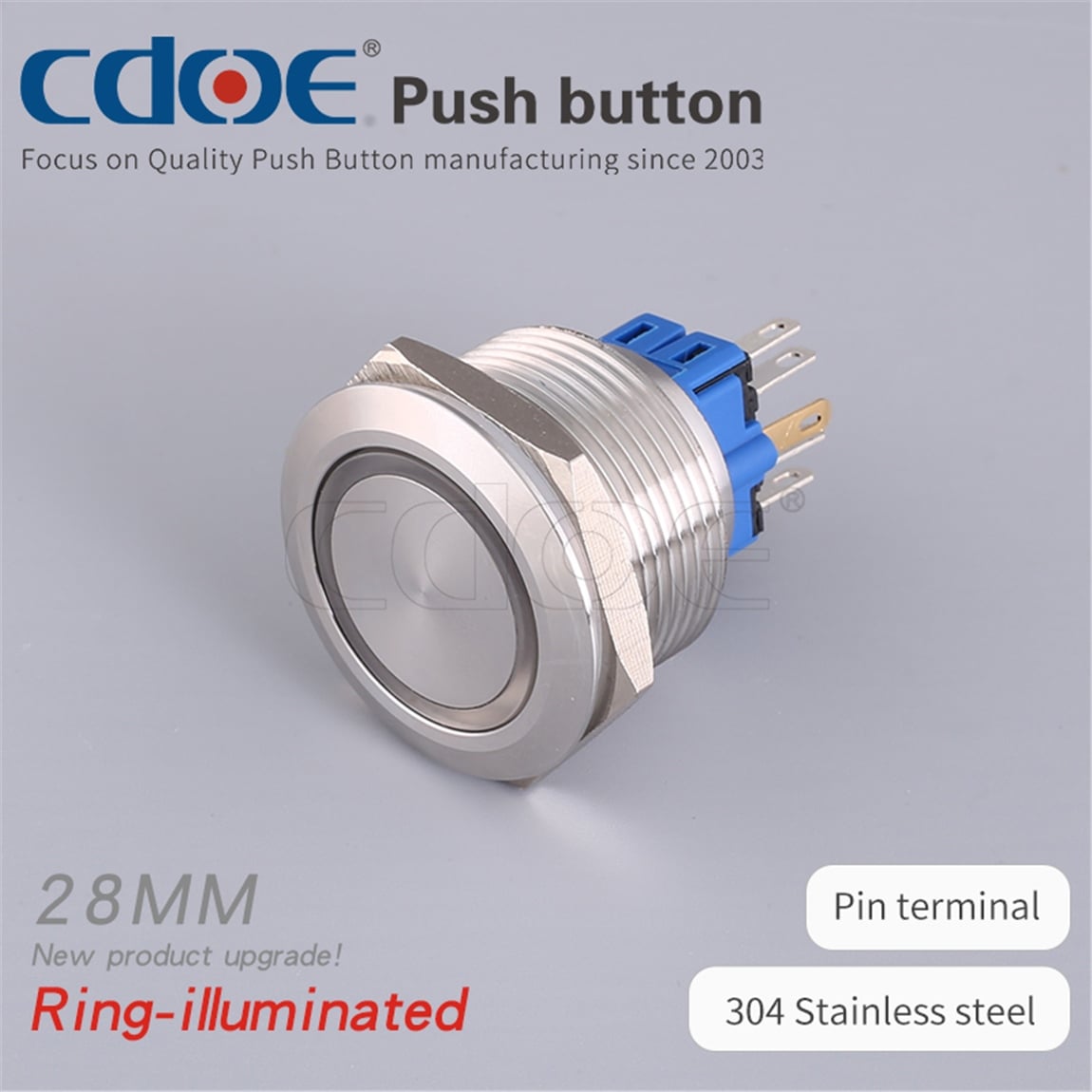 28mm Metal Buton Paslanmaz/Çelik IP65 10V-30V Kırmızı