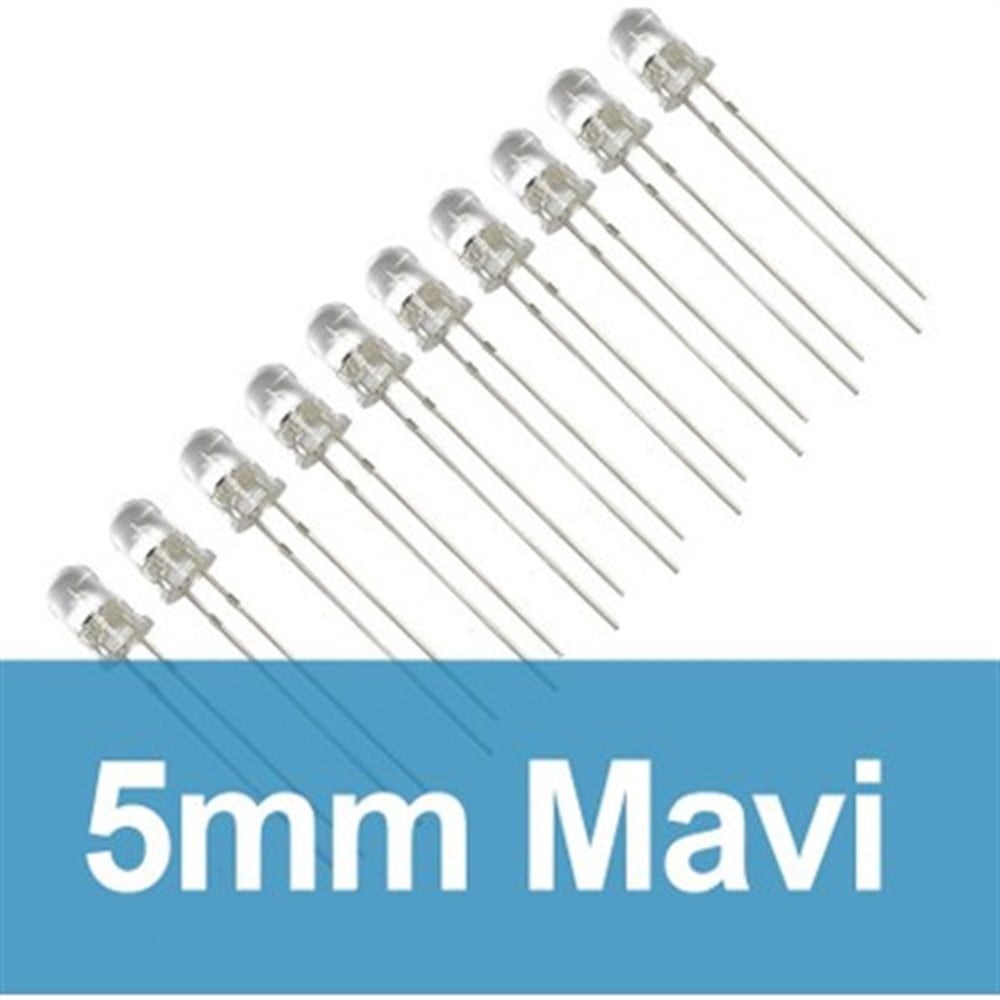 5mm Şeffaf Mavi Led - 10'lu Paket
