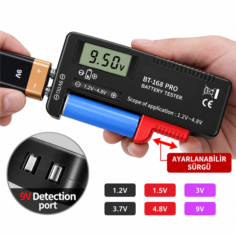 BT-168 PRO Dijital Pil ve Batarya Test Cihazı – 18650, 14500, 16340, 10440, AA, AAA, C, D ve 9V UyumluBT-168 PRO Dijital Pil ve Batarya Test Cihazı | Robo Dünya