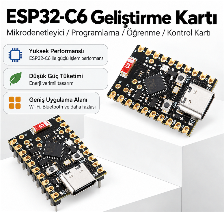 ESP32-C6 Super Mini WiFi 6 Bluetooth 5 BLE Geliştirme Kartı – RISC-V, USB Type-CESP32-C6 Super Mini WiFi 6 Type-C Kart | Robo Dünya