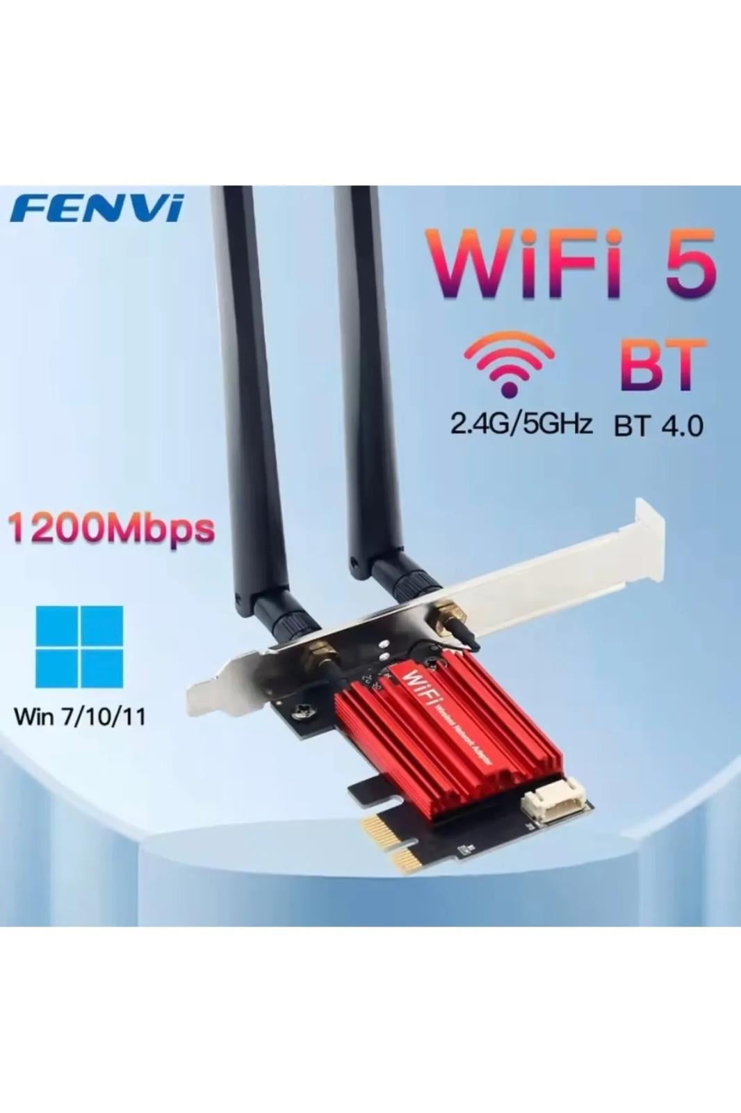 Fenvi AC1200 WiFi + Bluetooth PCIe Kart – Çift Bant 5GHz/2.4GHz Kablosuz Ağ AdaptörüFenvi AC1200 PCIe WiFi ve Bluetooth Ağ Kartı | Çift Bant Kablosuz Adaptör – Robo Dünya