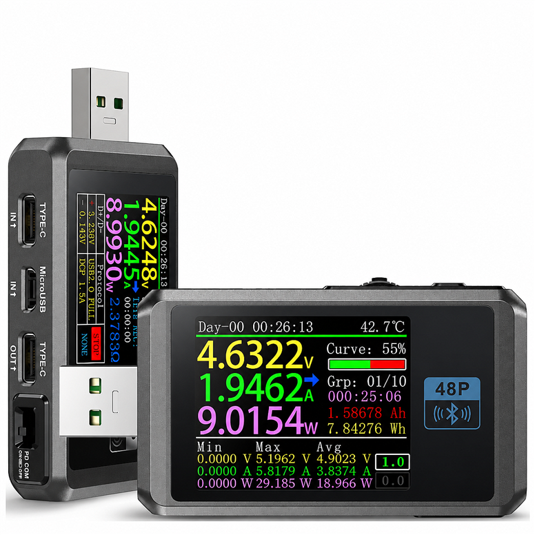 FNIRSI FNB48P 165W USB Type-C Test Cihazı – Bluetooth, PD Hızlı Şarj, Voltaj Akım Güç ve Kapasite ÖlçerFNIRSI FNB48P 165W Bluetooth USB Test Cihazı | Robo Dünya