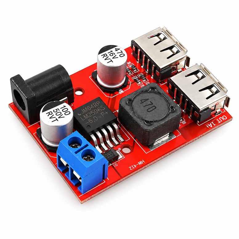 LM2596S Çift USB DC-DC Voltaj Düşürücü – 6-40V Giriş, 5V 3A Sabitleyici Güç ModülüLM2596S Çift USB 5V 3A Voltaj Düşürücü | Robo Dünya