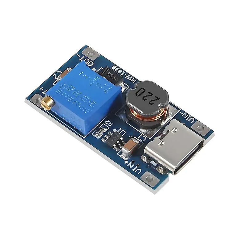 MT3608 Type-C DC-DC Ayarlanabilir Voltaj Yükseltici Modül – 2A Step-Up Boost DönüştürücüMT3608 Type-C Ayarlanabilir Voltaj Yükseltici | Robo Dünya