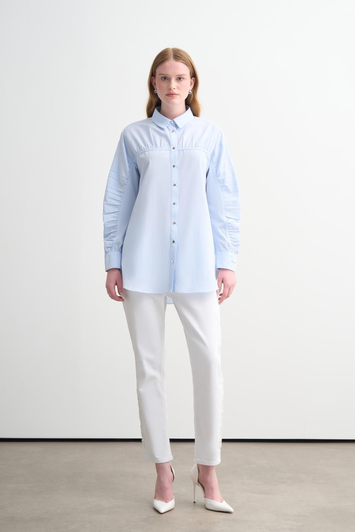 BÜZGÜ DETAYLI ÇITÇITLI GÖMLEK