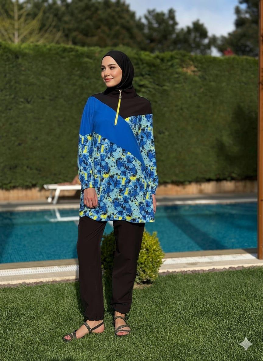 ÇİÇEK FİGÜRLÜ TESETTÜR MAYO