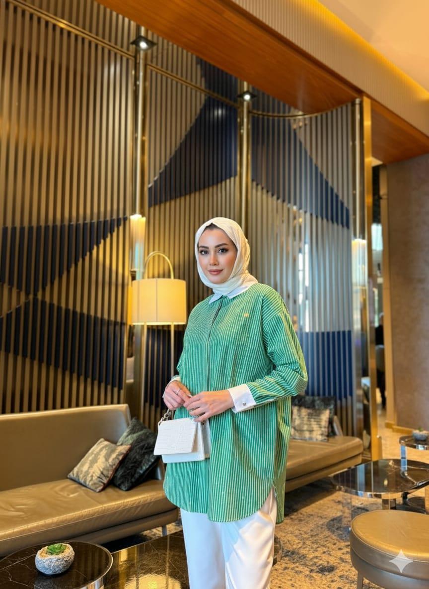 ÇİZGİLİ TAŞLI PAMUKLU GÖMLEK