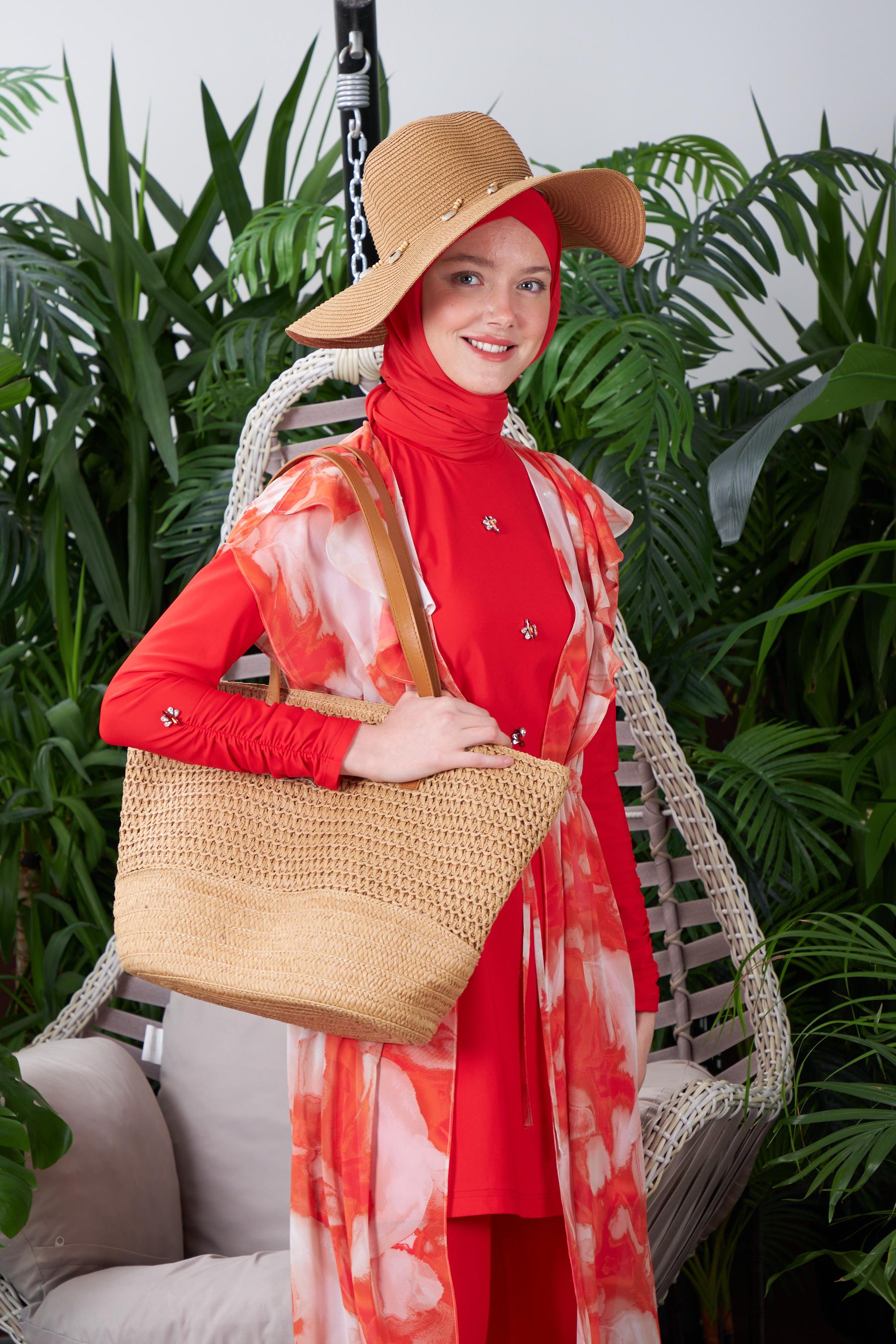 DERİ KULPLU HASIR ÇANTA