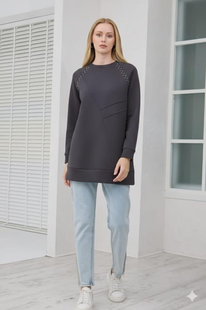 İÇİ POLARLI ZIMBALI SWEATSHIRT