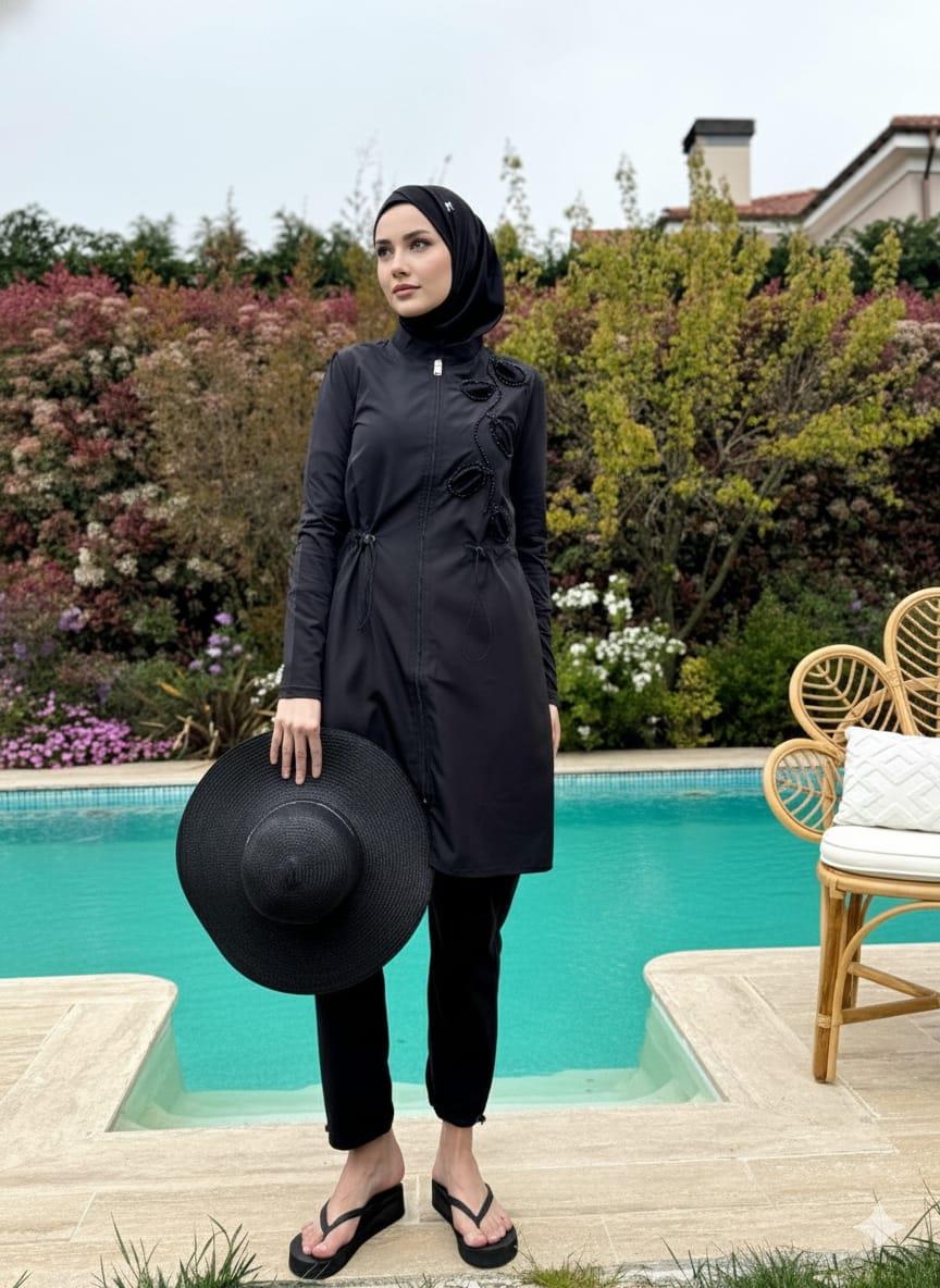 İŞLEMELİ BÜYÜK BEDEN TESETTÜR MAYO