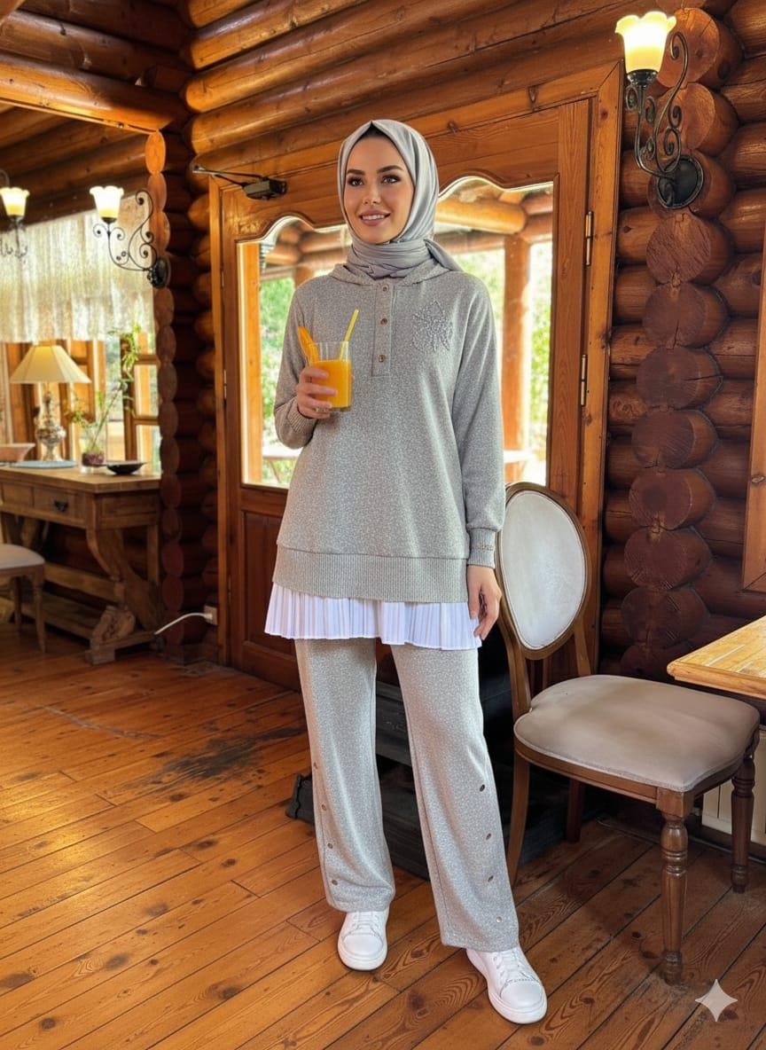 KAPÜŞONLU SERPME ÜÇLÜ TRİKO TAKIM