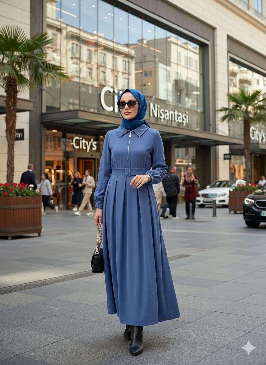 KEMERLİ TENCEL CUPRA ELBİSE