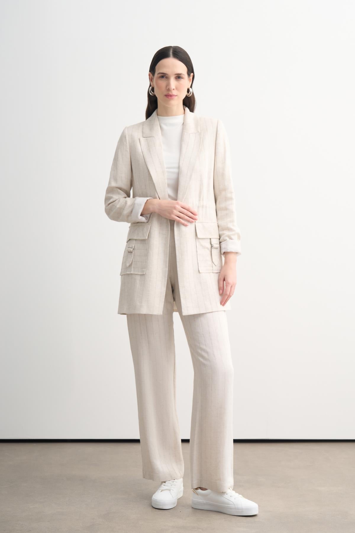 KETEN ÇİZGİLİ BLAZER CEKETLİ TAKIM